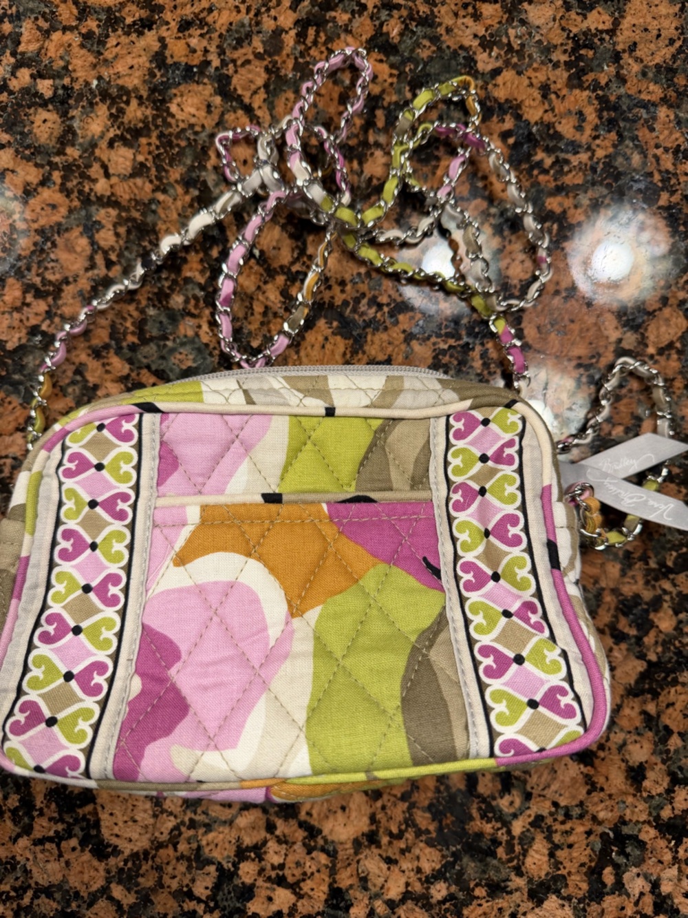 Vera Bradley Grey’s, Pink, Green & Tan Quilted Chain-Strap Crossbody